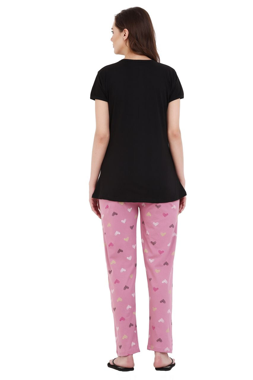 Top and Pajama Set, Black & pink