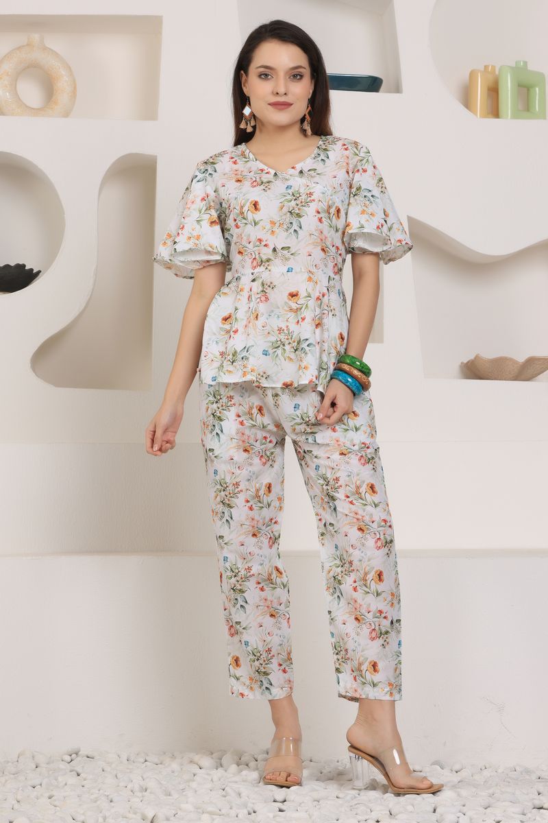 angrakha top & palazzo co-ord set for women flora print