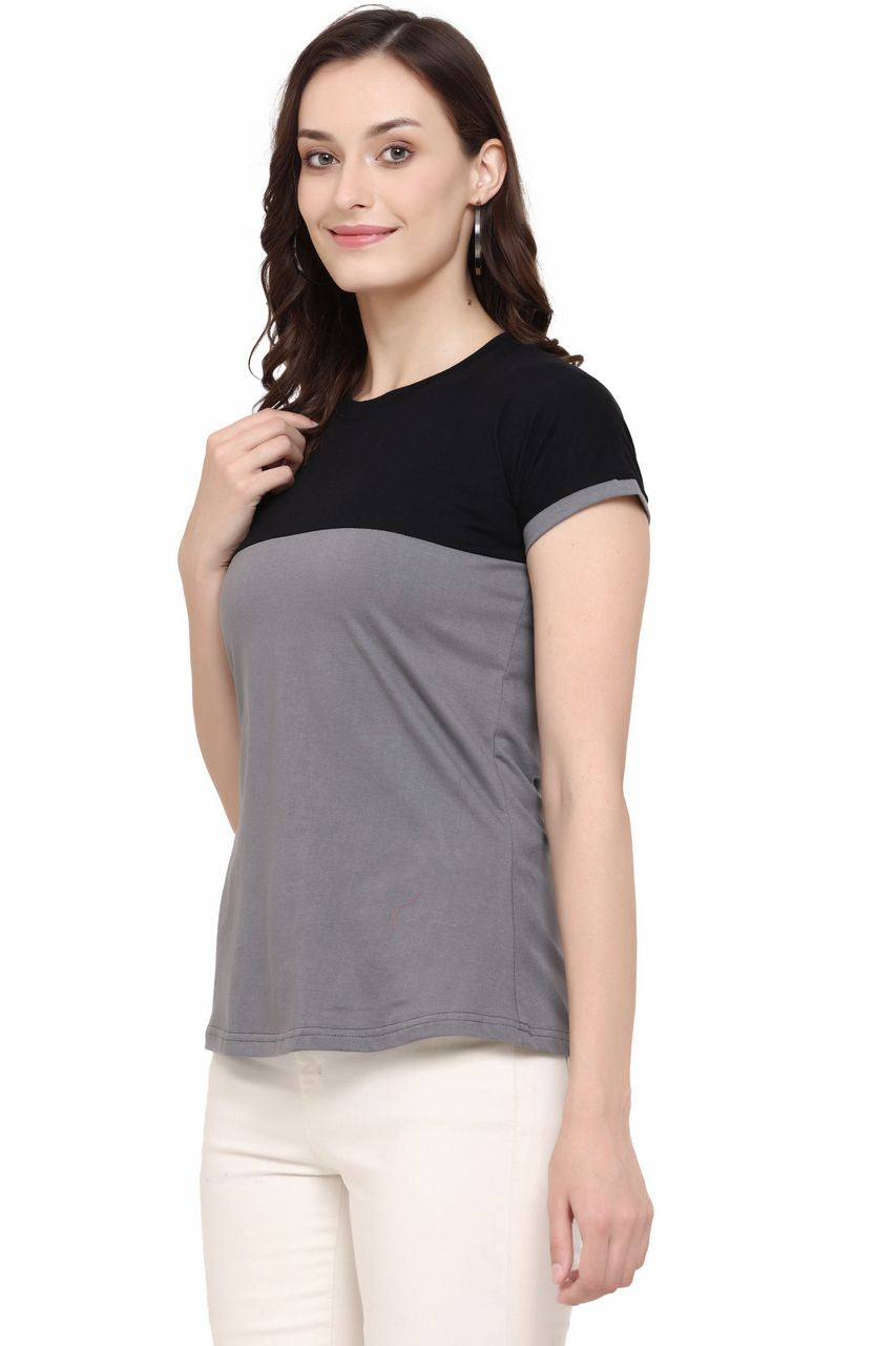 block t-shirt for women black-dark grey color