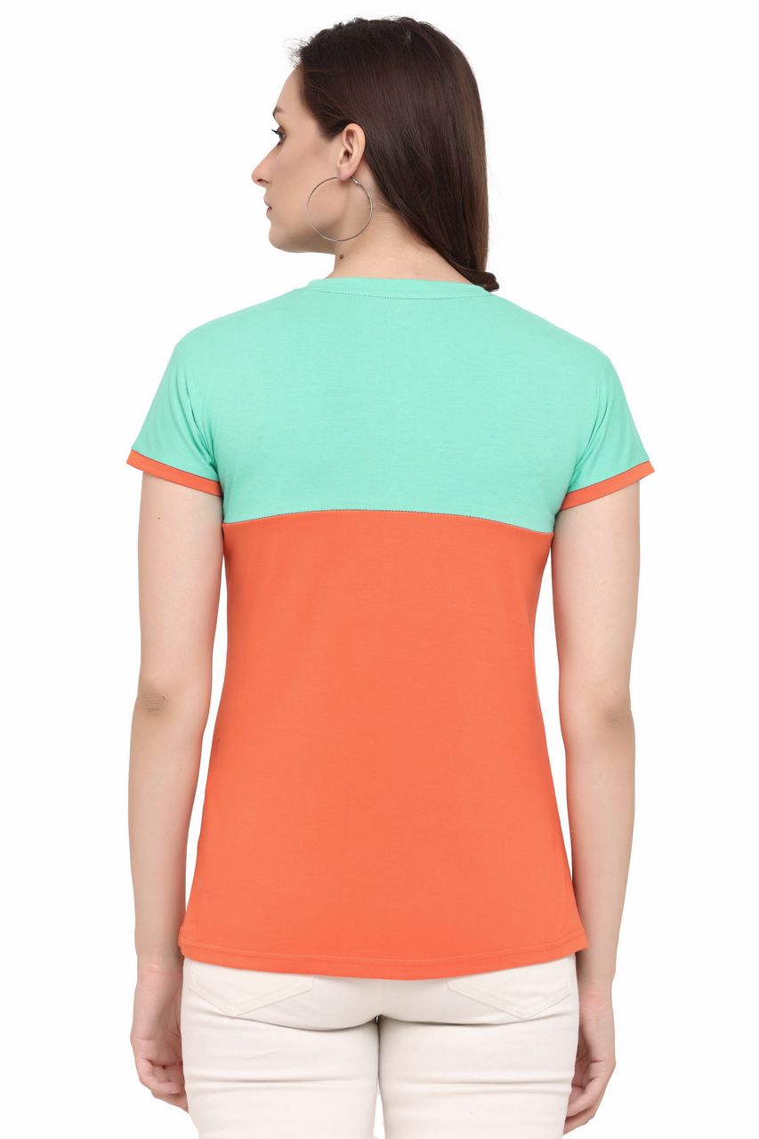 block t-shirt for women green-orange color