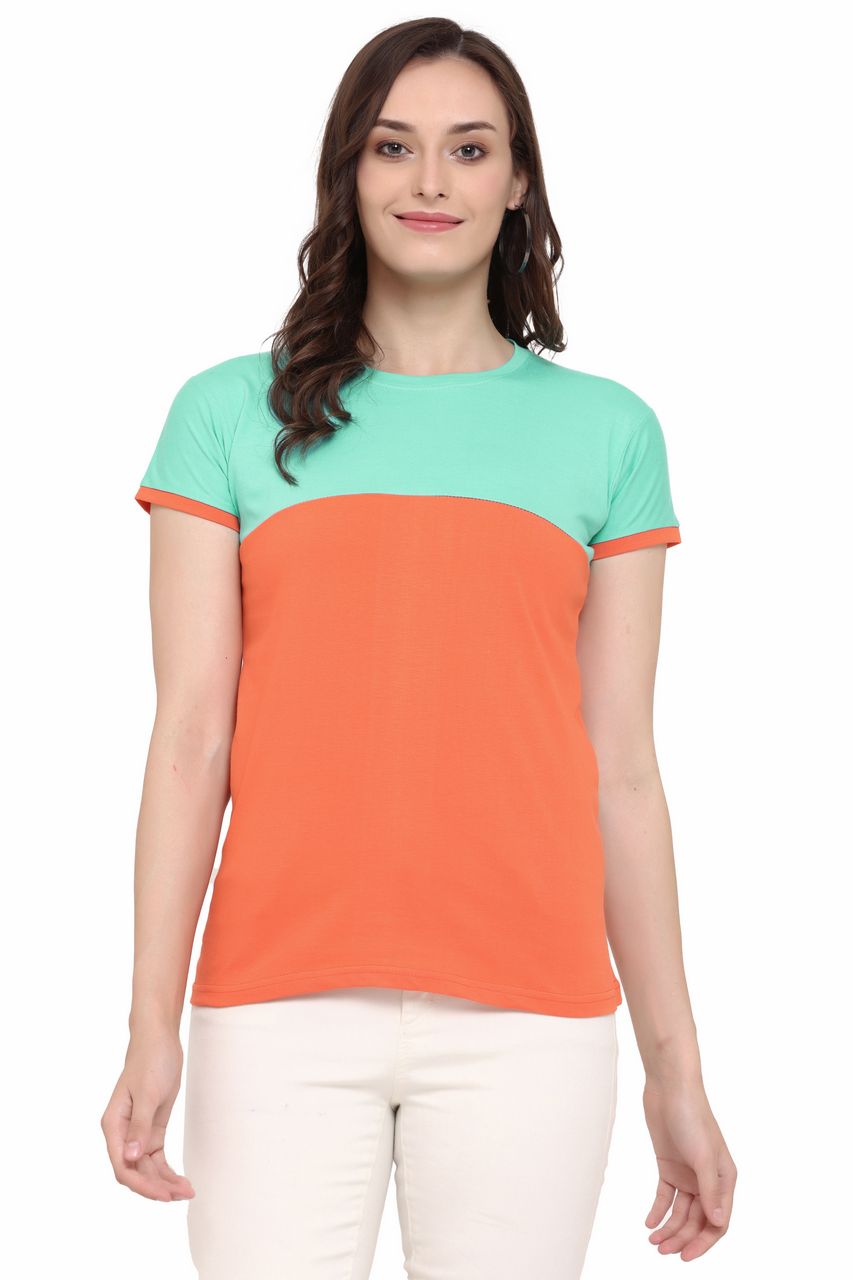 block t-shirt for women green-orange color