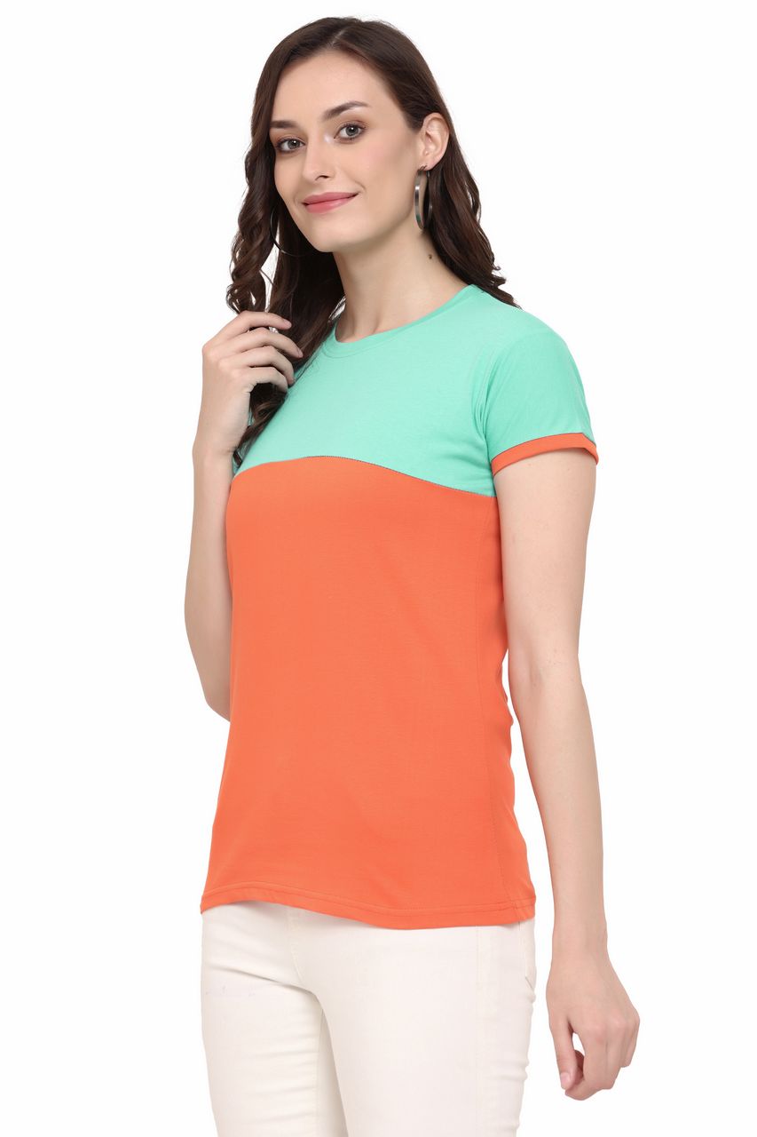 block t-shirt for women green-orange color