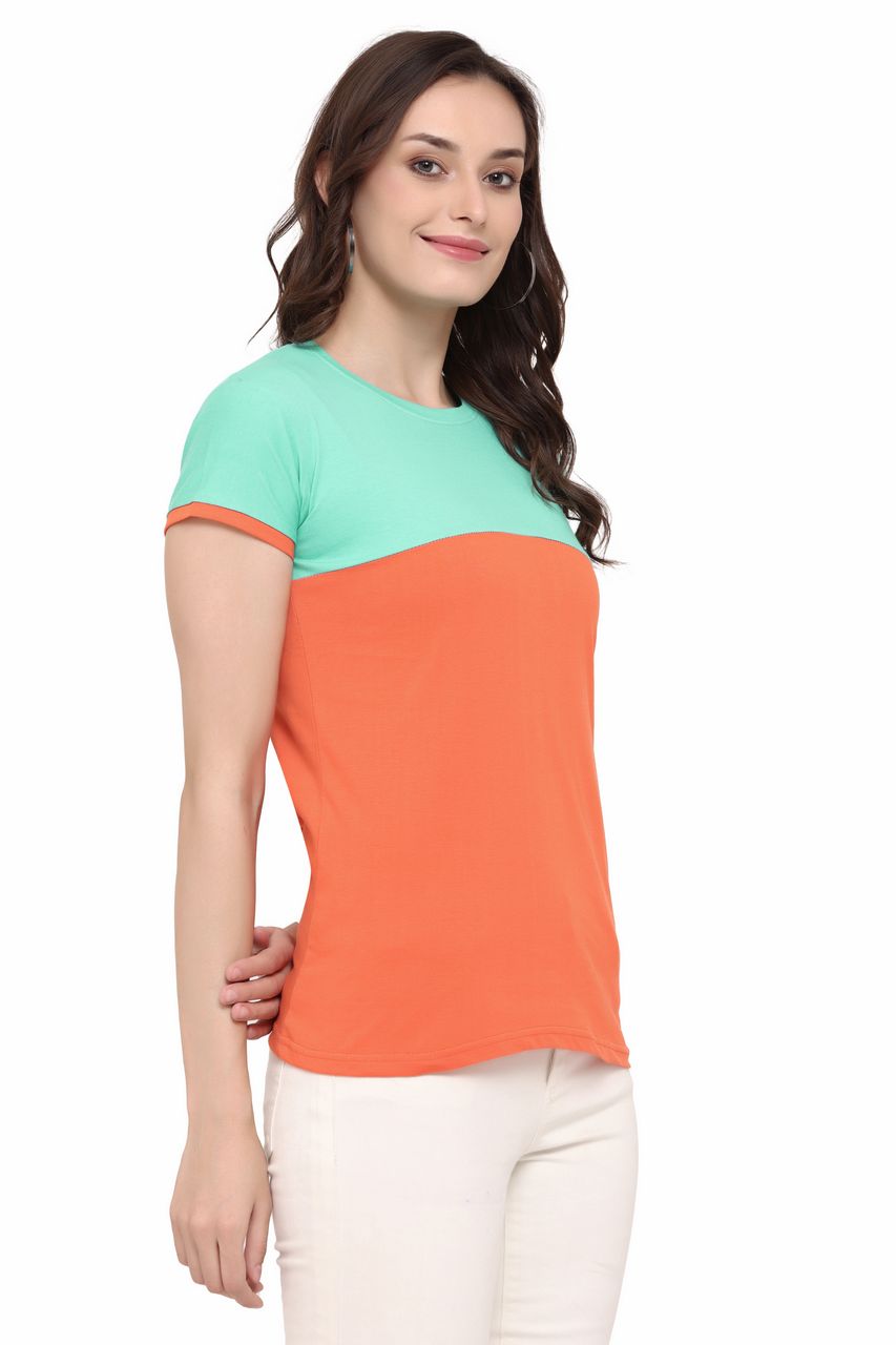 block t-shirt for women green-orange color