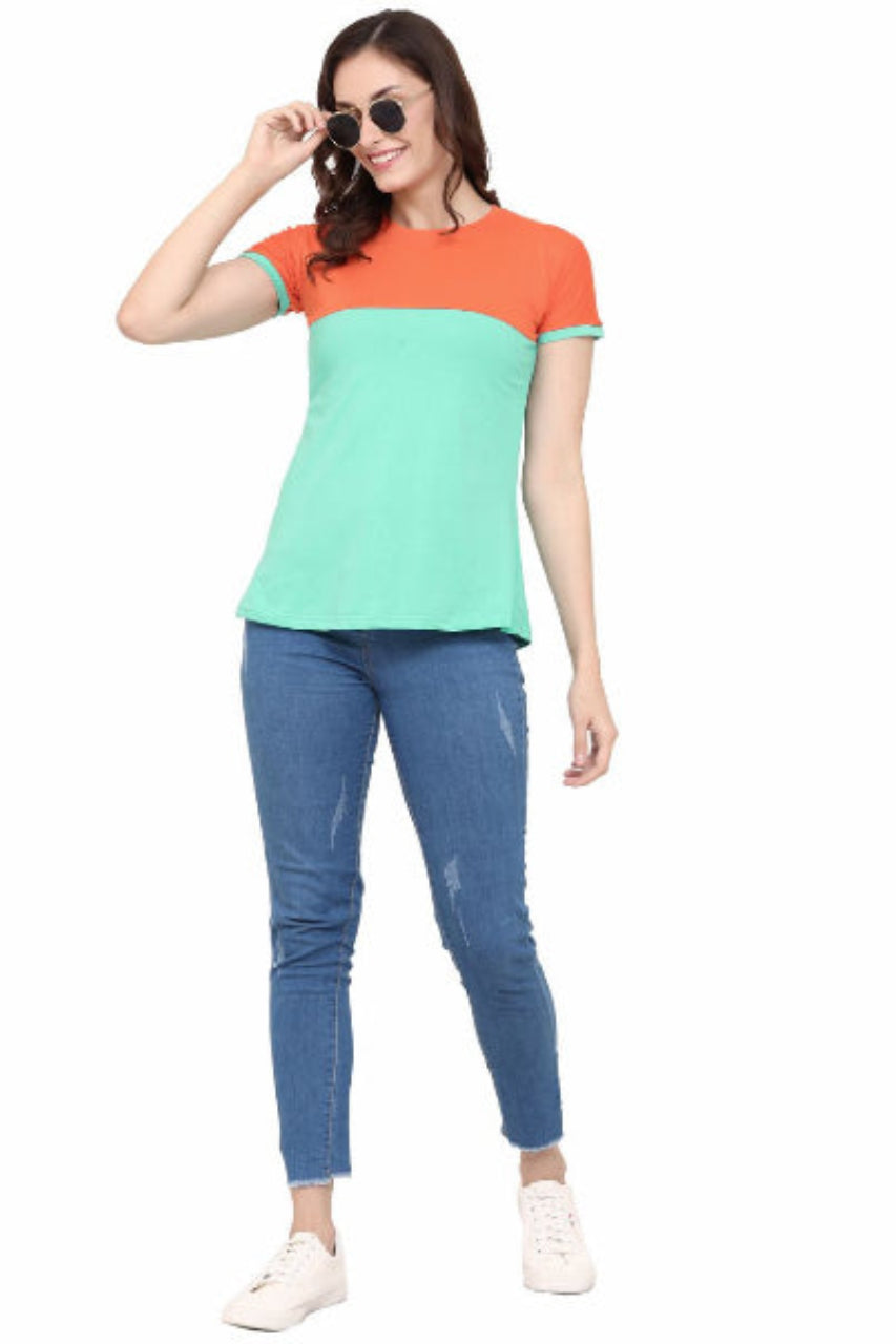 block t-shirt for women orange-green color