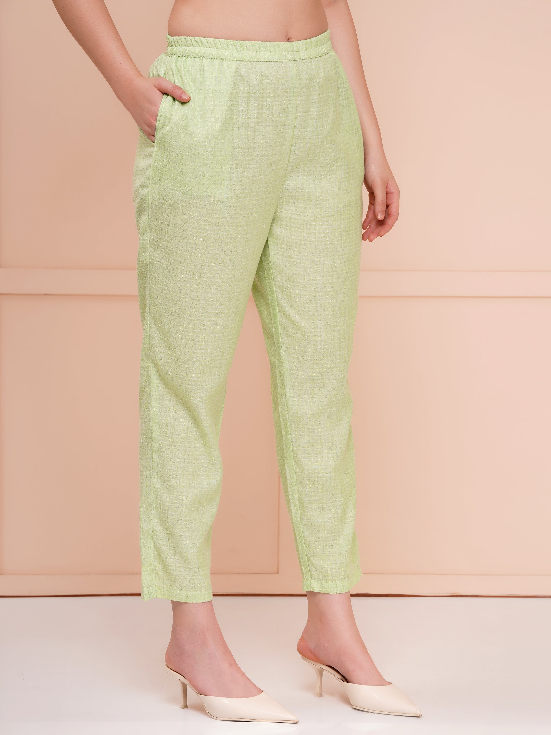 Mint Green Collar Button Dobby Co-ord Set For Woman | Shirt with Pant