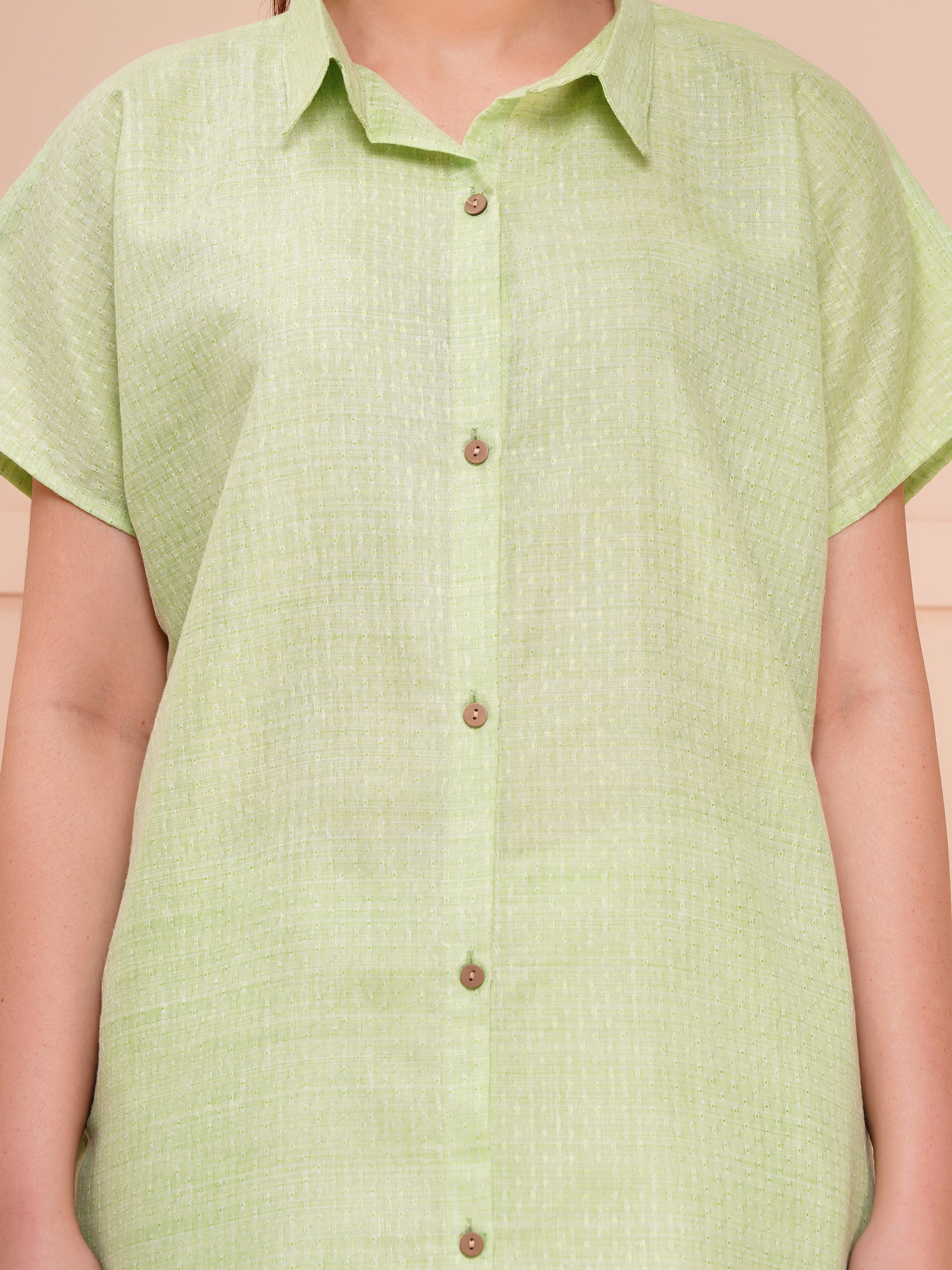 Mint Green Collar Button Dobby Co-ord Set For Woman | Shirt with Pant