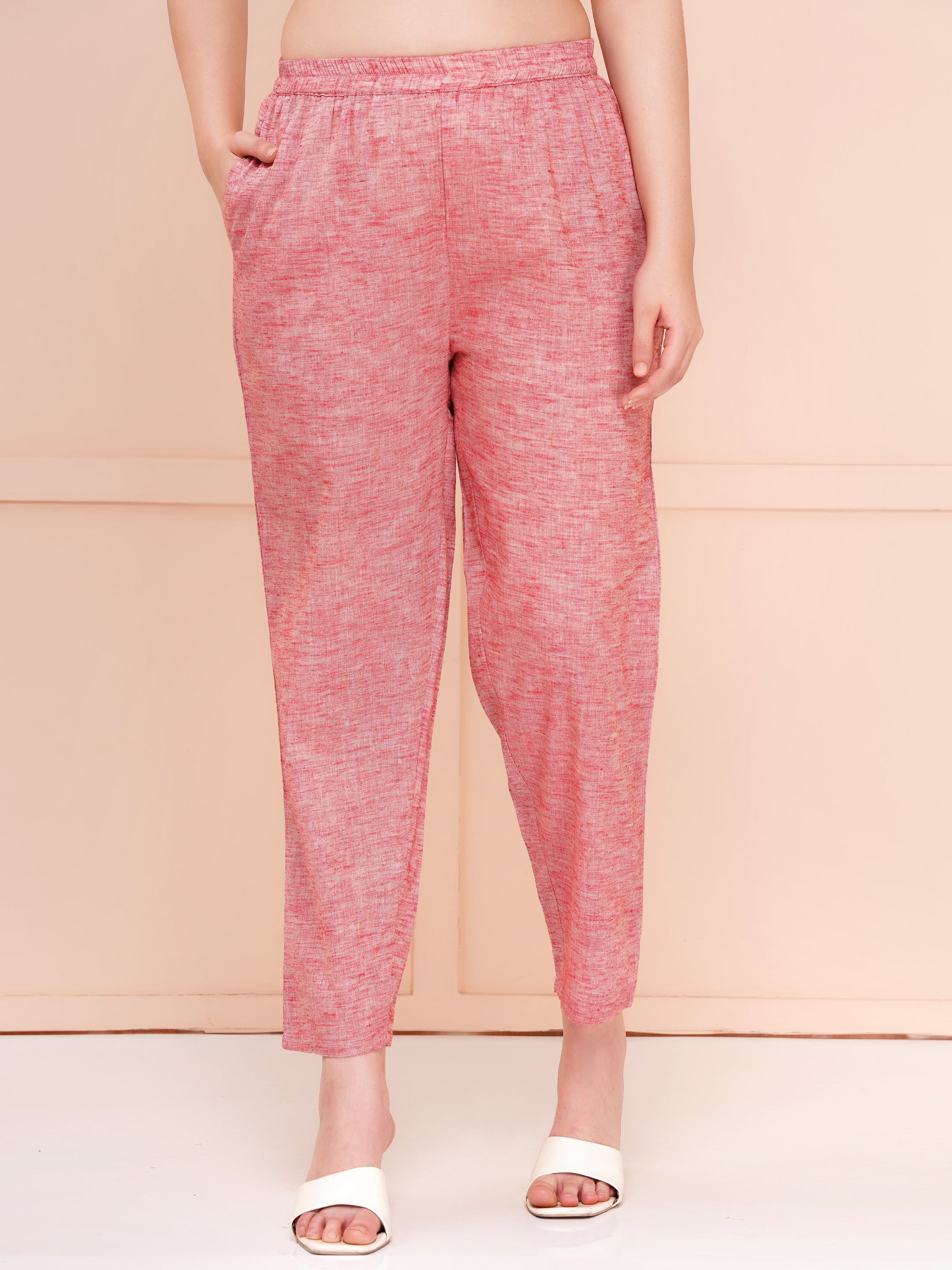 Light Coral Yarn Dyed Over Size Co-ord Set For Woman| Long Kurta with Narrow Hem Pant