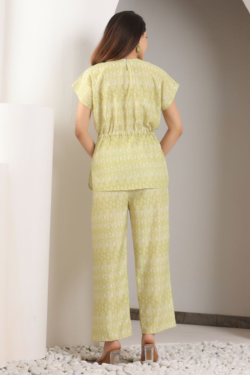 cinched tunic top & palazzo co-ord set for women Ikkat print