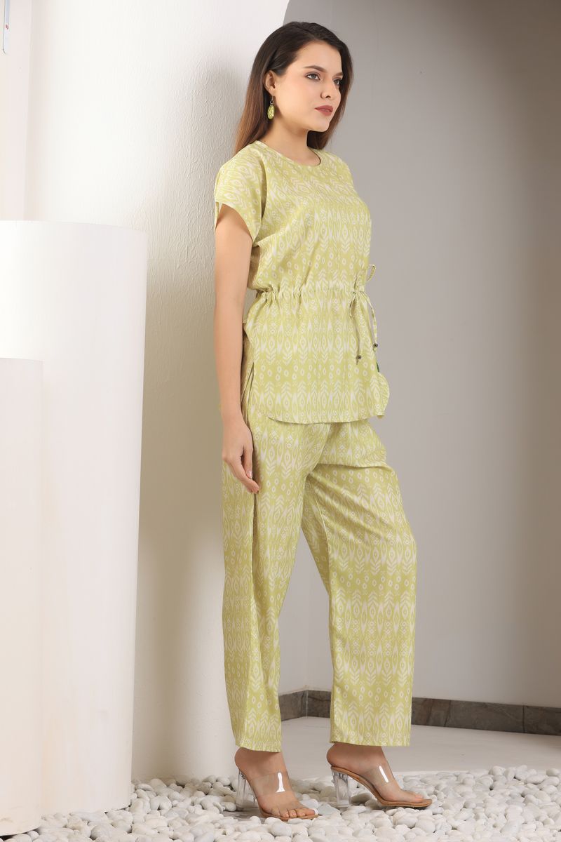 cinched tunic top & palazzo co-ord set for women Ikkat print