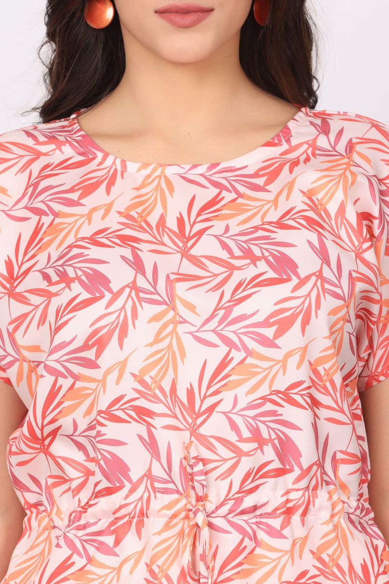 cinched tunic top & palazzo co-ord set for women leaf print