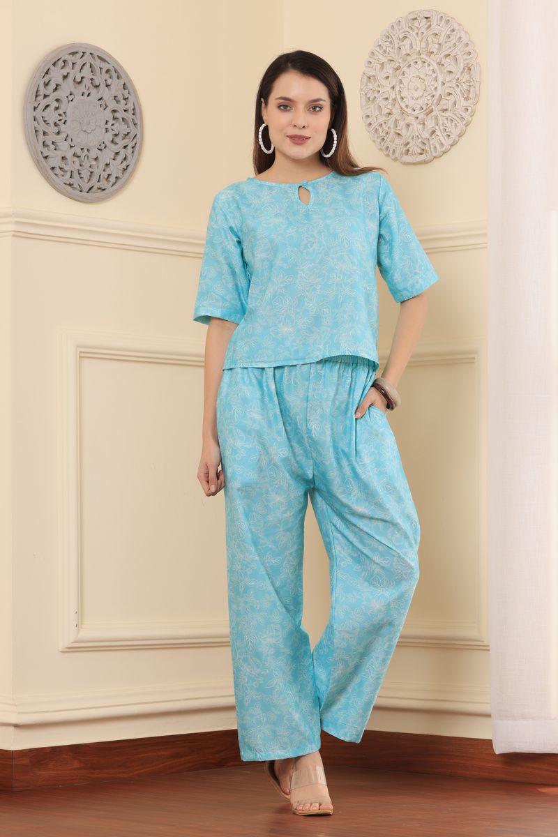 crop top & palazzo co-ord set for women leaf print