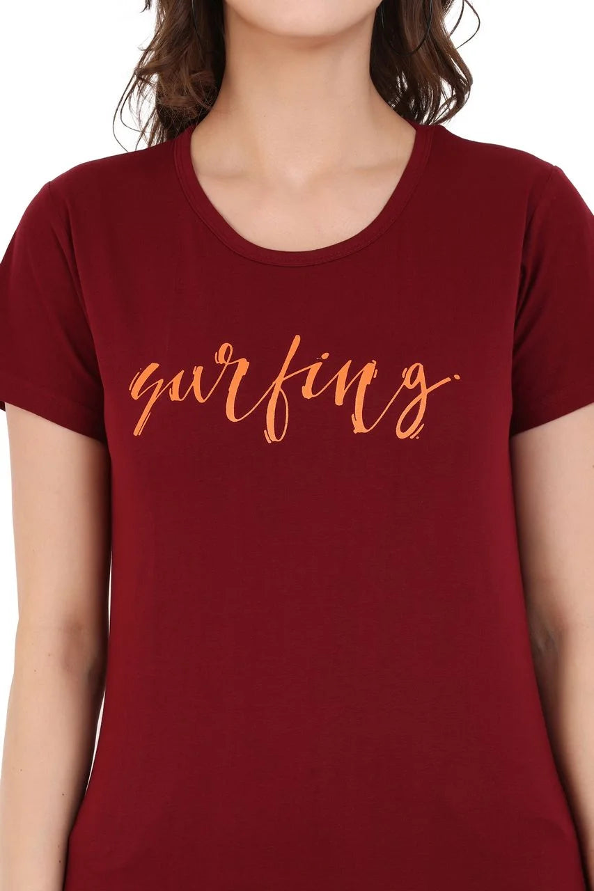 graphic t-shirt for women maroon color