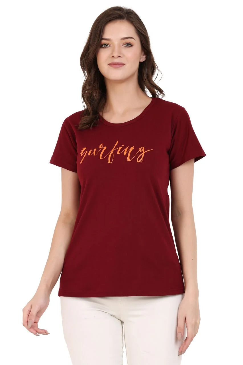 graphic t-shirt for women maroon color