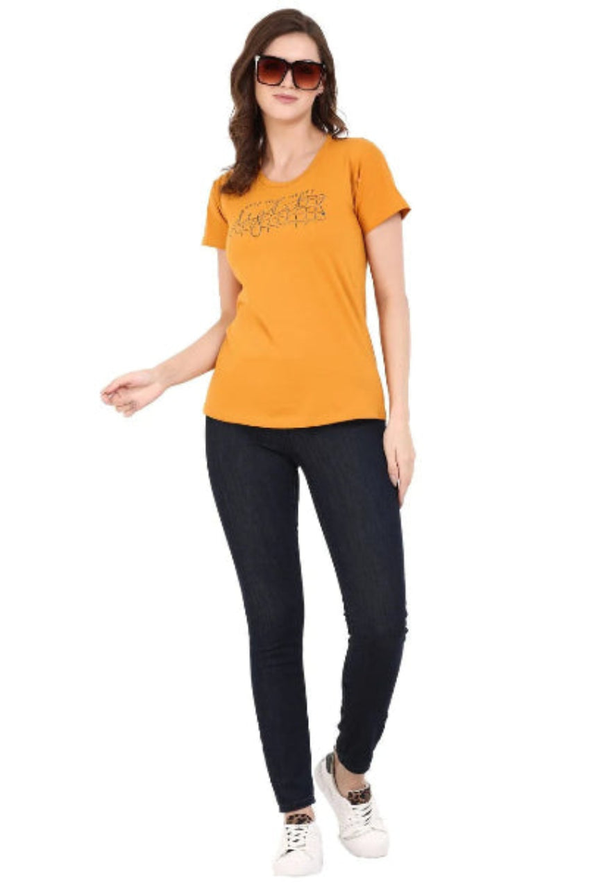 Graphic t-shirt for women mustard color