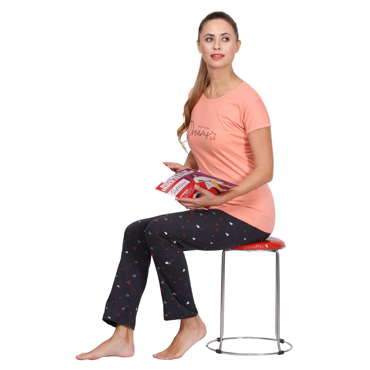 Top and Pajama Set – Peach & Dark Grey