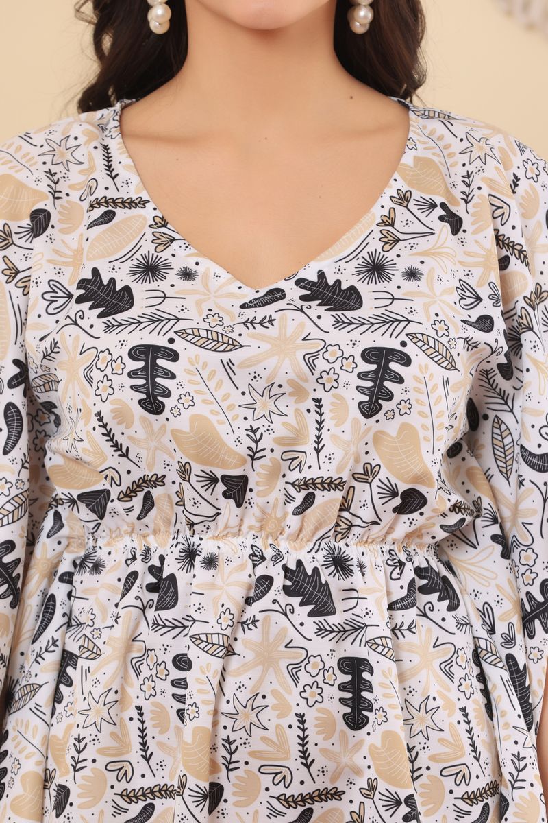 Kaftan tunic dress for women leaf print