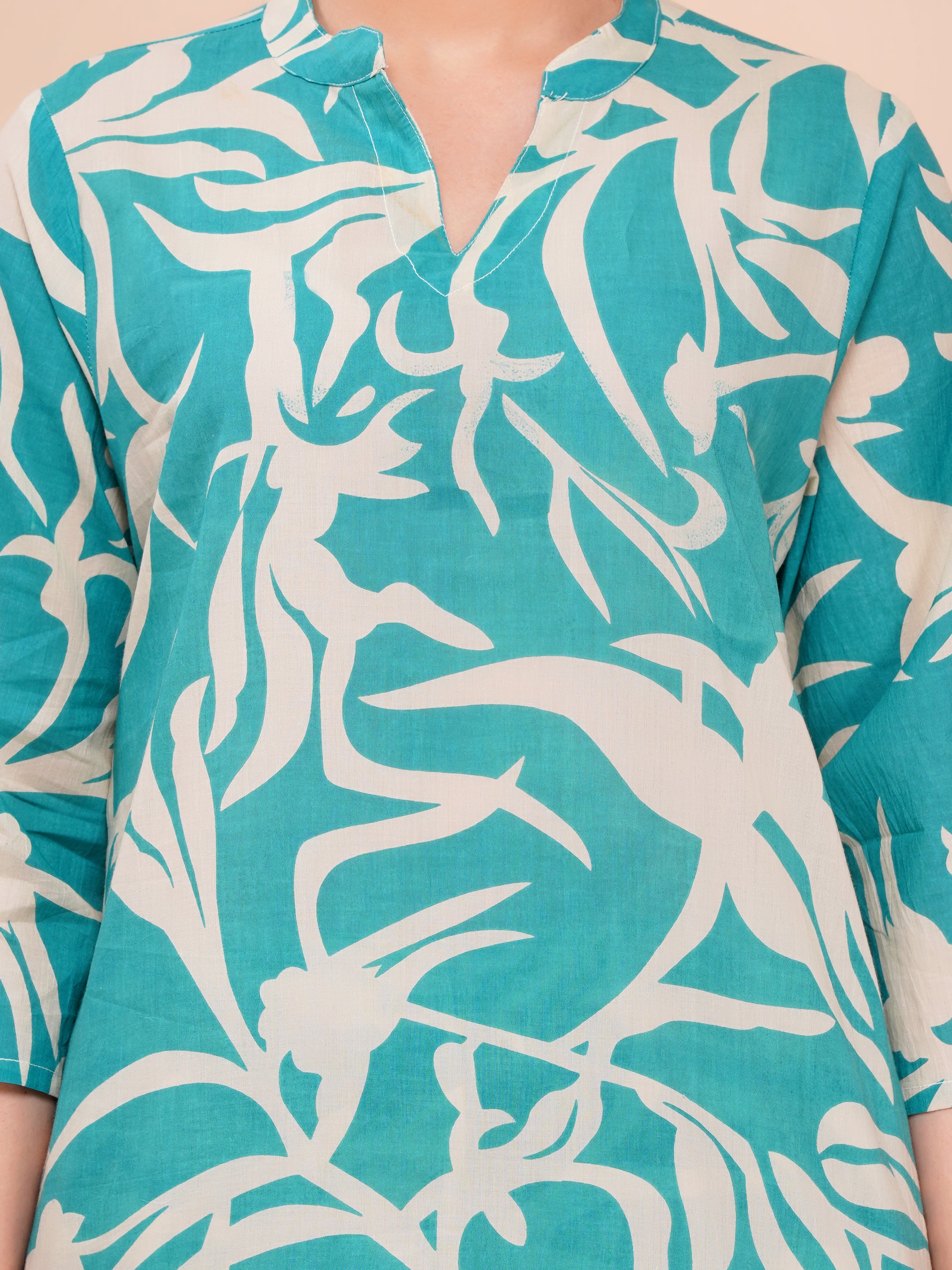 Cotton printed co-ord sets for women aqua blue color