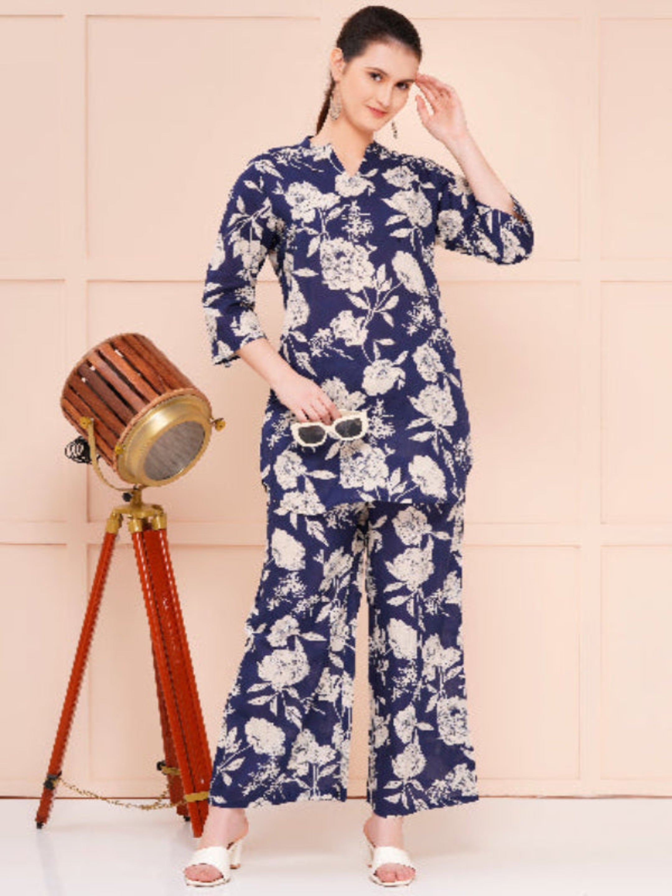 Cotton Printed Co-ord Set for woman indigo color