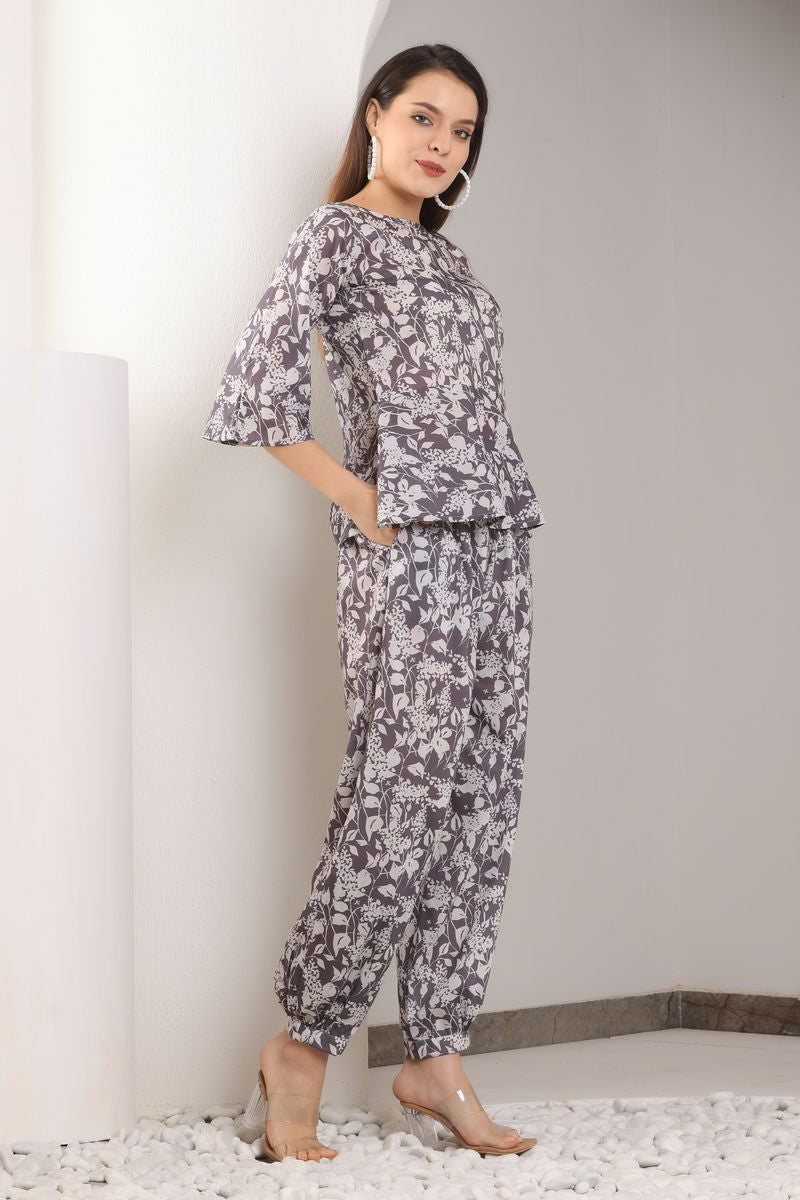 Peplum top & afgani pant co-ord set for women abstract print