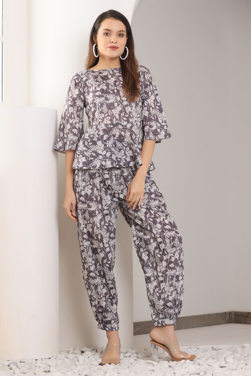 Peplum top & afgani pant co-ord set for women abstract print