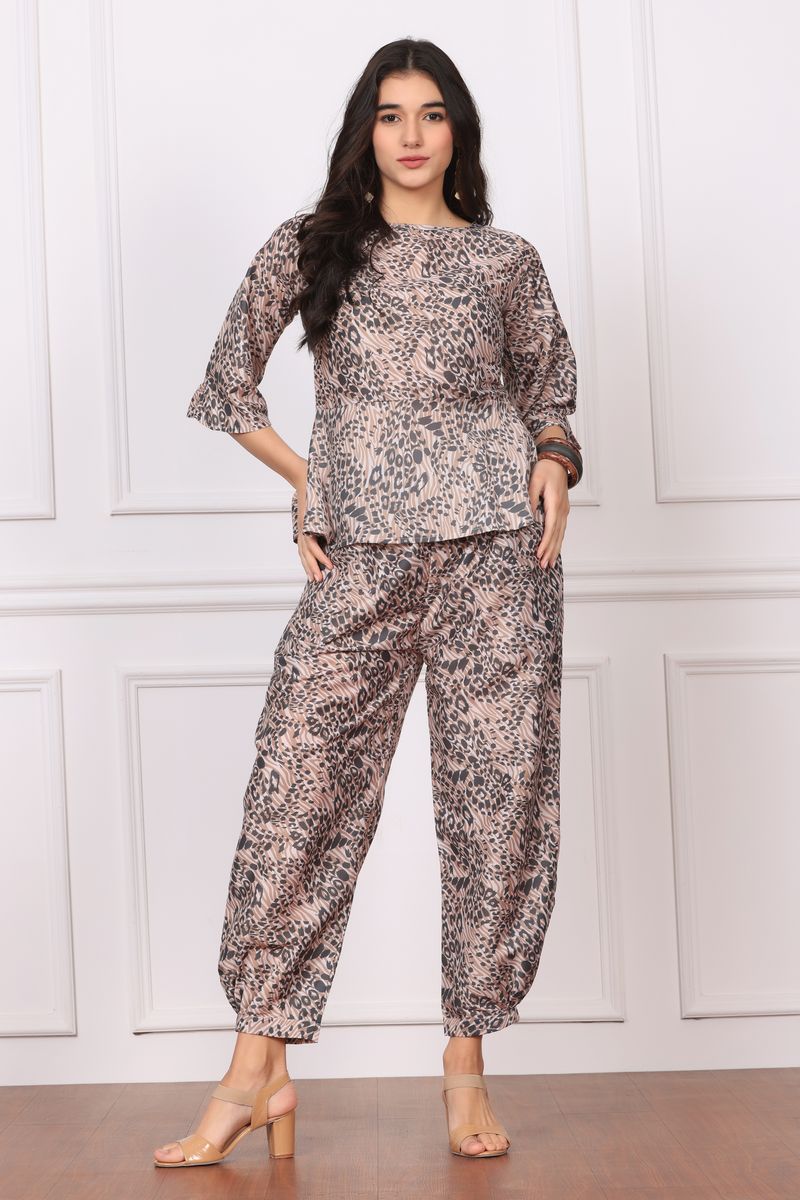 Peplum top & afgani pant co-ord set for women animal print