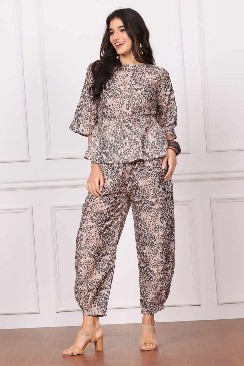 Peplum top & afgani pant co-ord set for women animal print
