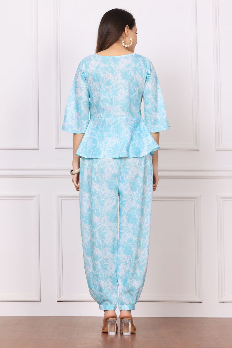 Peplum top & afgani pant co-ord set for women leaf print