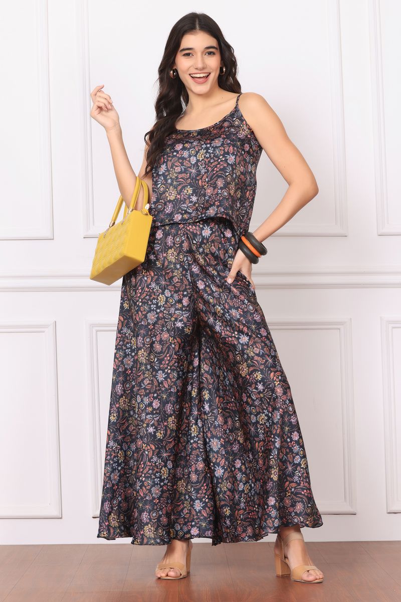 Spaghetti top with wide flare bottom