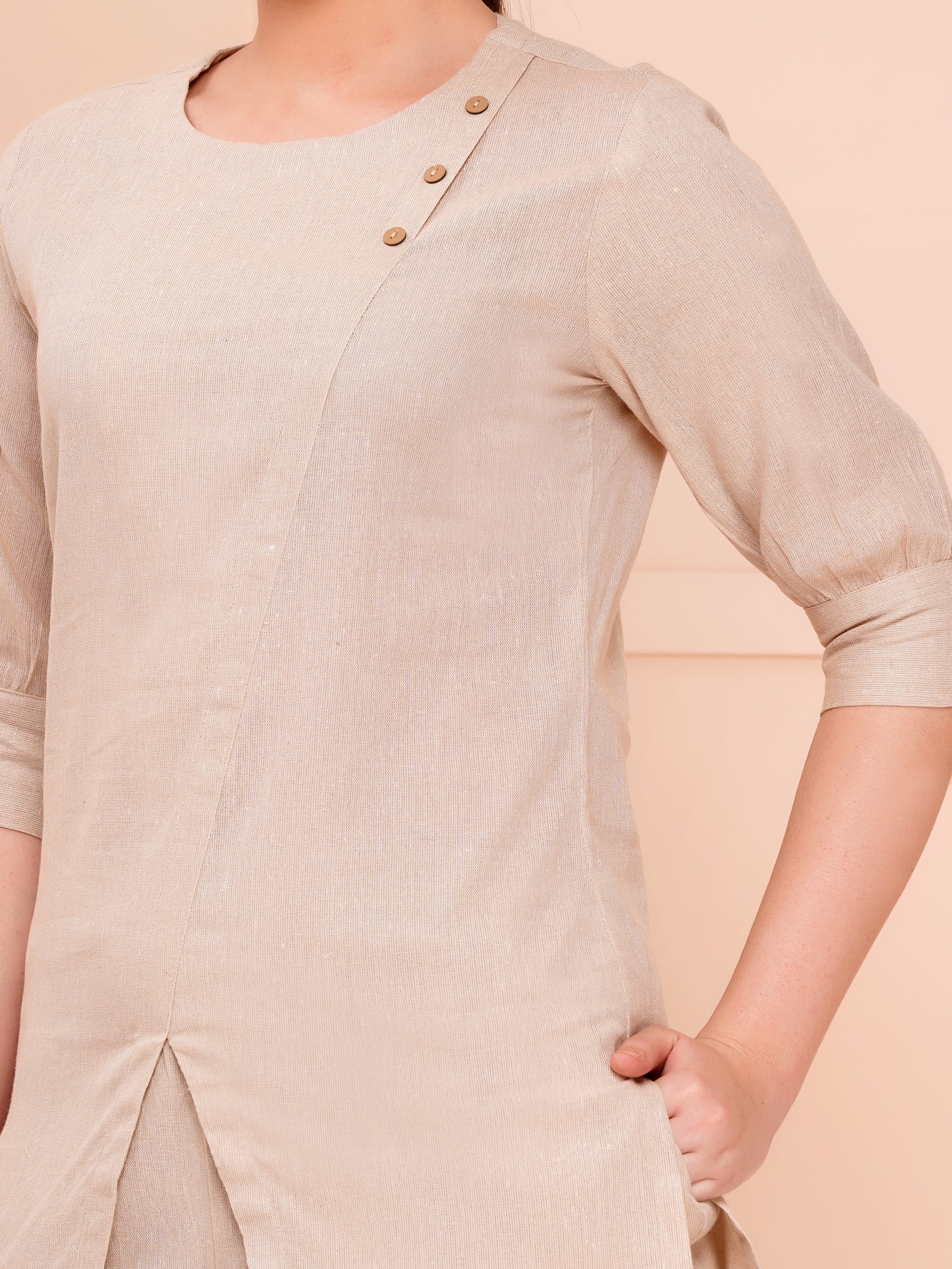 Taper slim fit khadi co-ord sets for women beige color