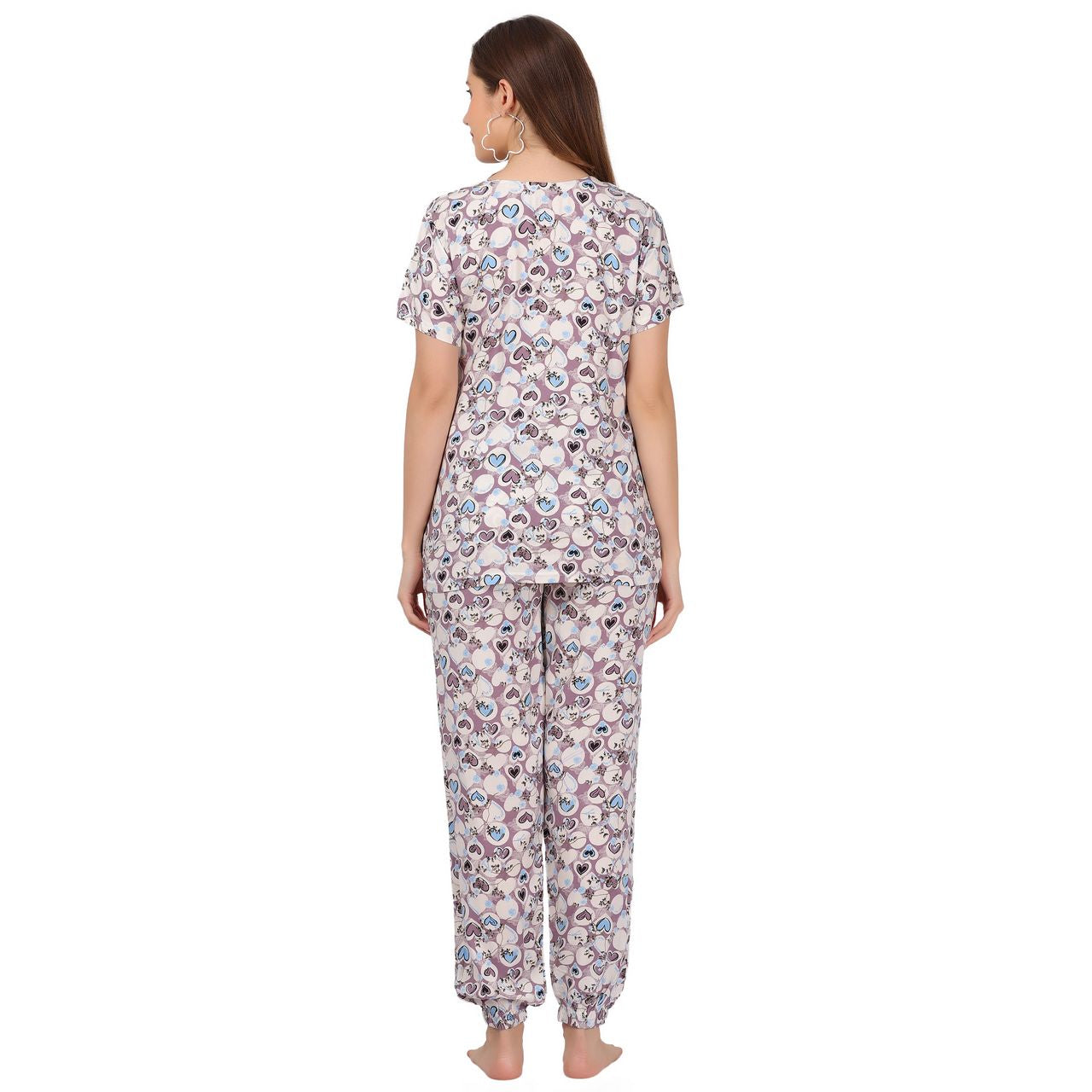 top and pajama set for women blue heart print