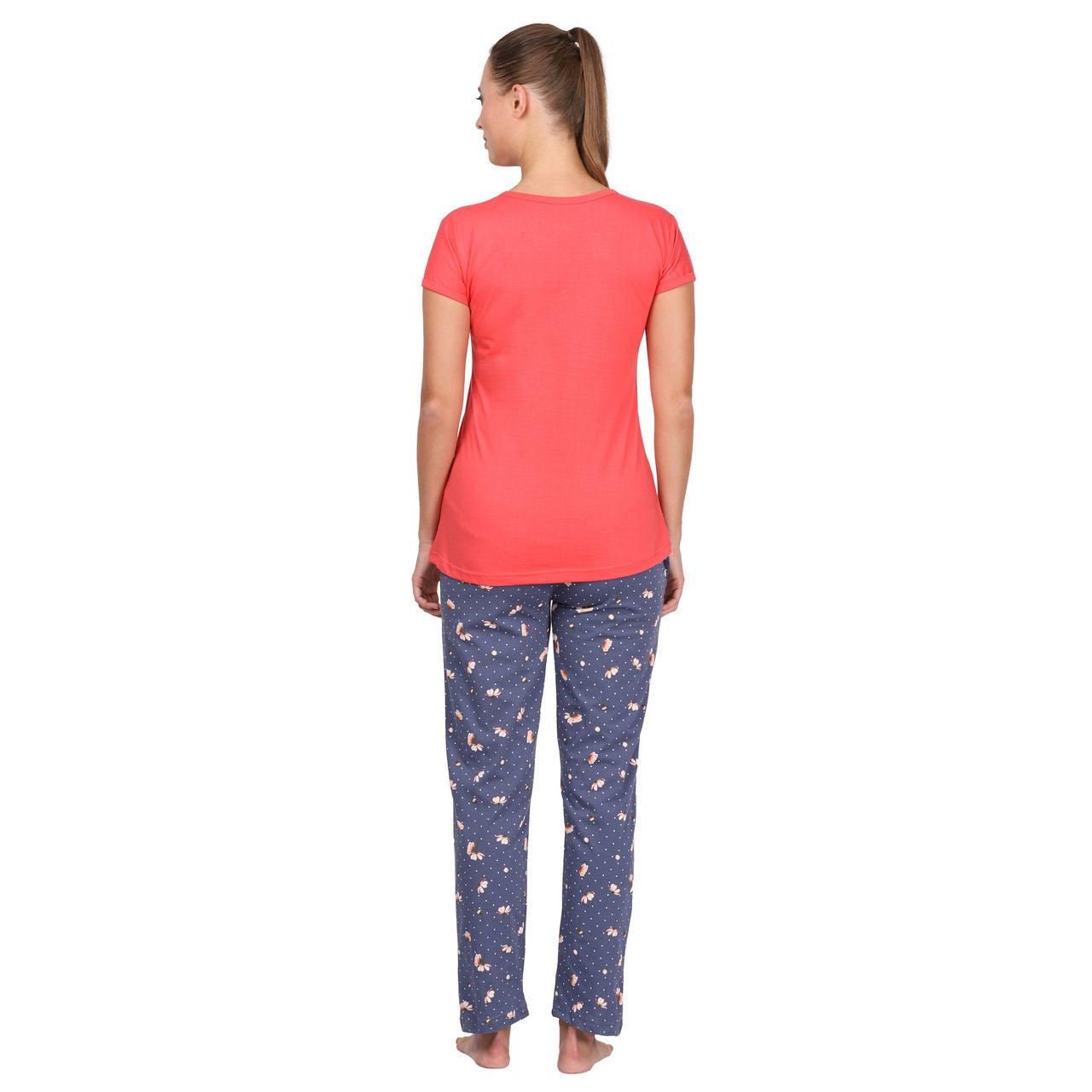 top and pajama set for women carrot red & blue color