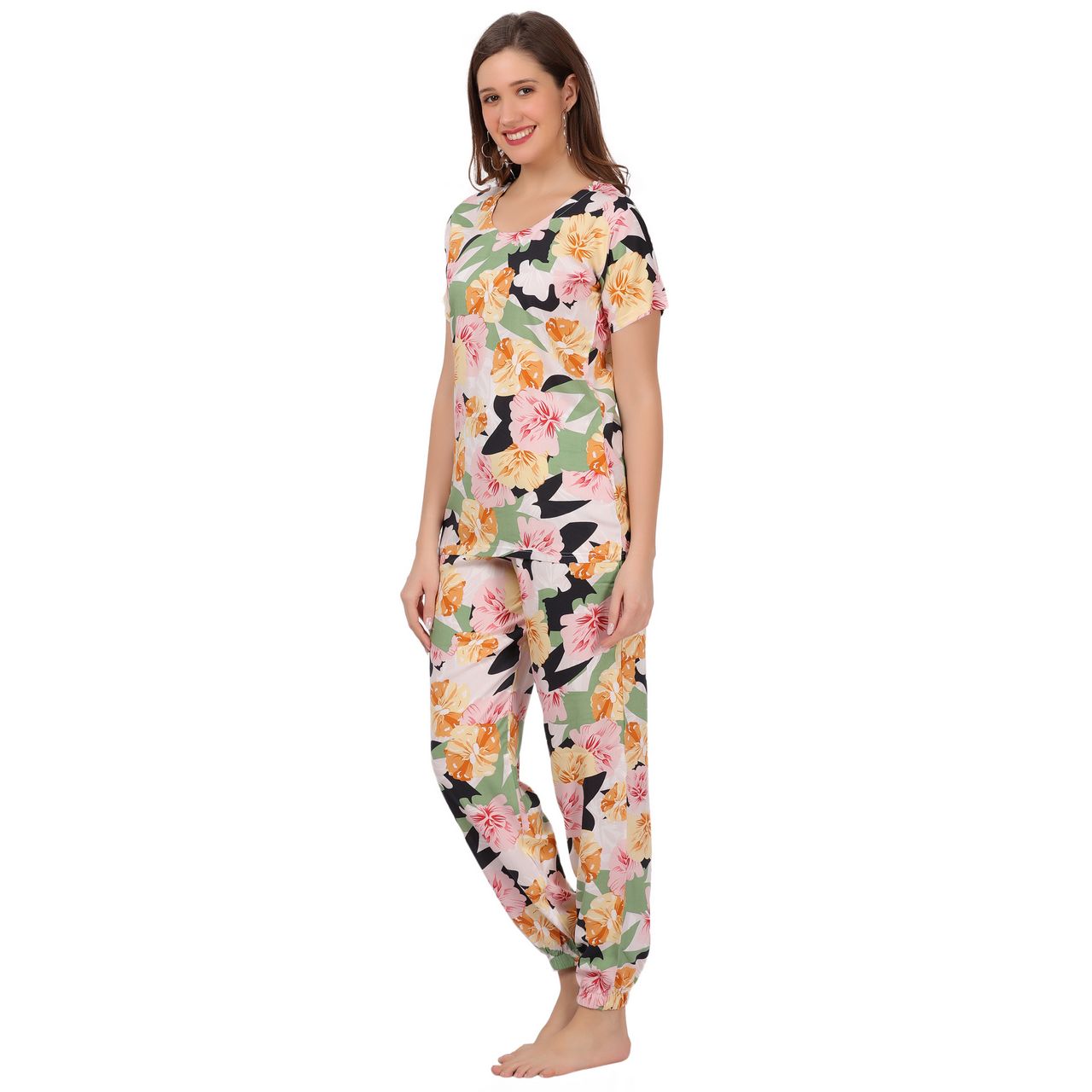 top and pajama set for women flora print