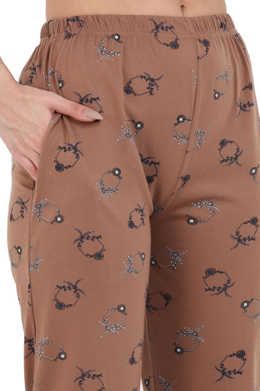 top and pajama set for women green & brown color