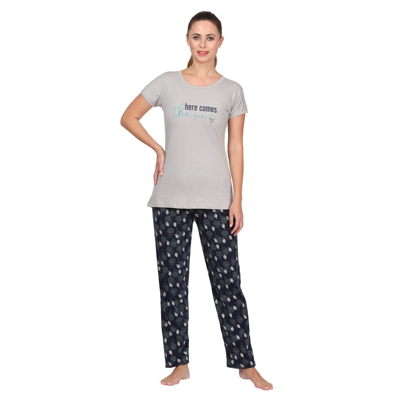 top and pajama set for women light grey-dark grey color