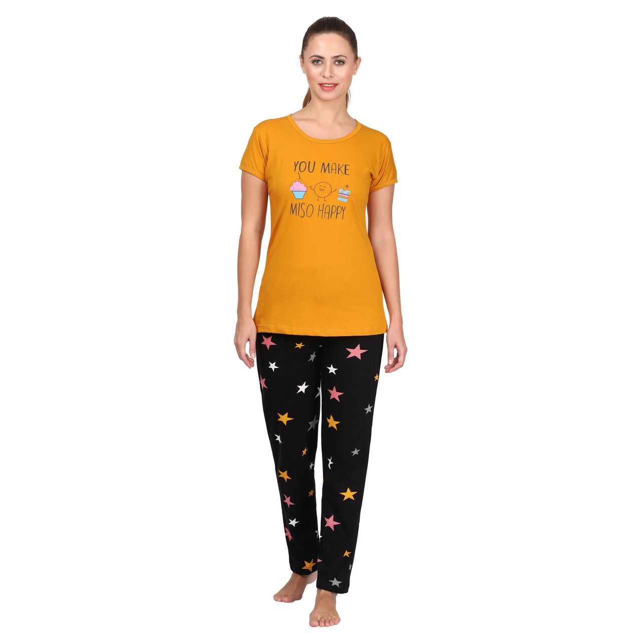 top and pajama set for women mustard-dark grey color