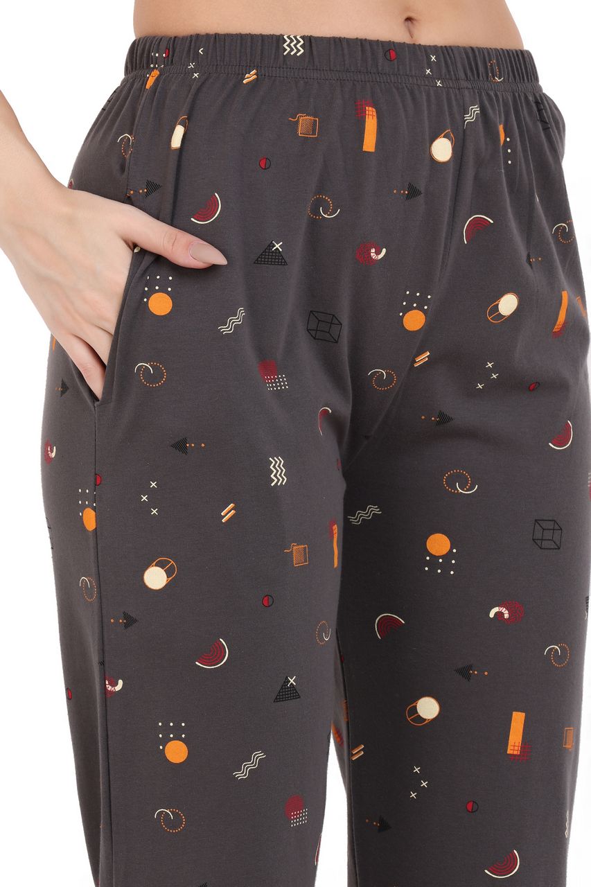 top and pajama set for women orange & grey color