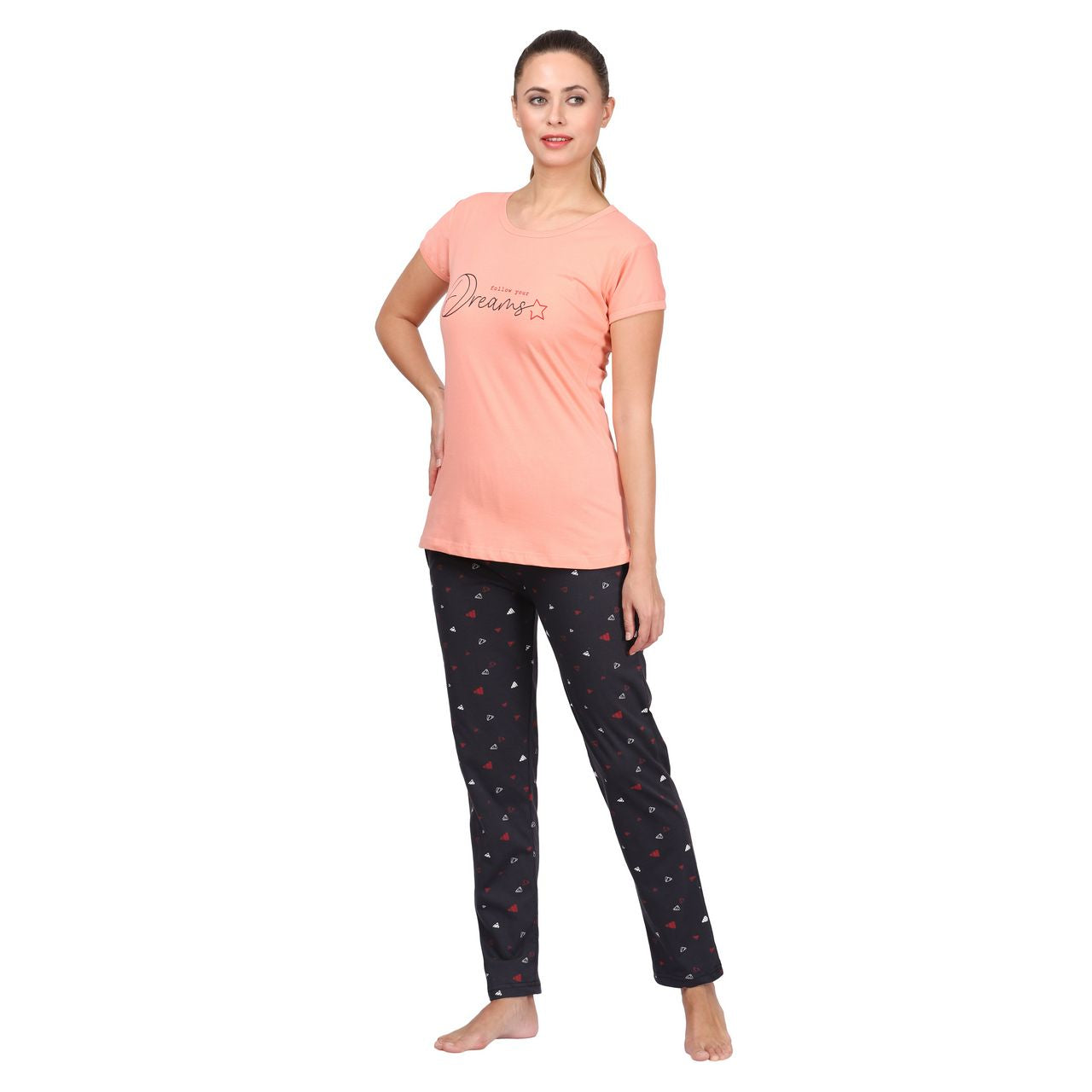 top and pajama set for women peach-dark grey color