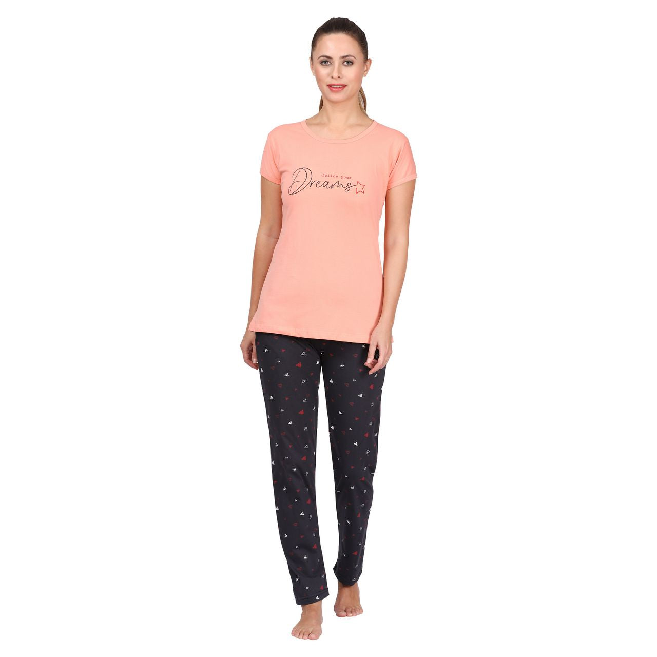 top and pajama set for women peach-dark grey color