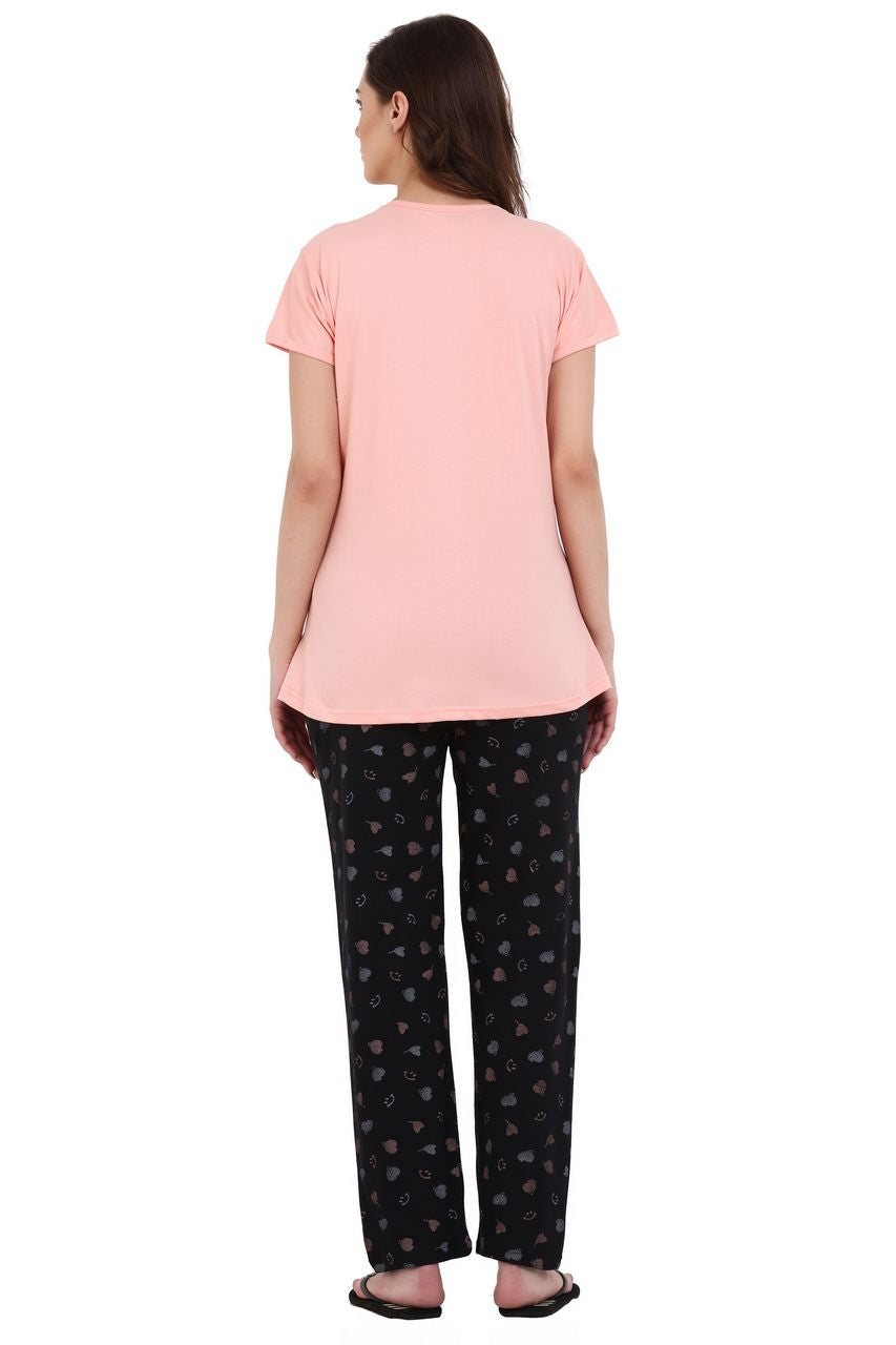 top and pajama set for women peach & black color
