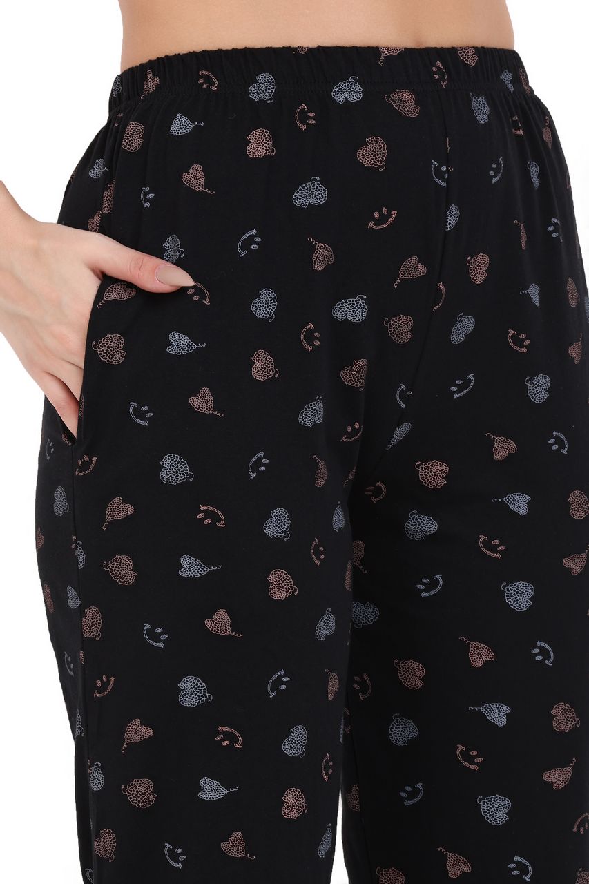 top and pajama set for women peach & black color