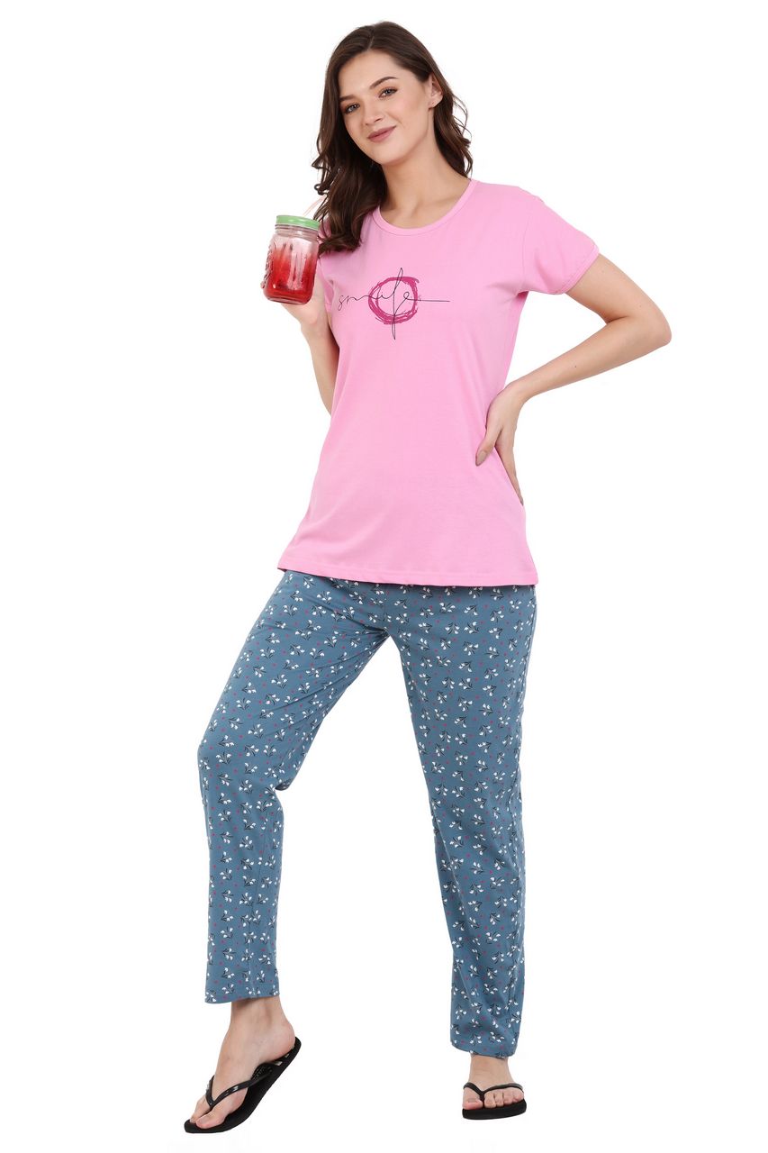 top and pajama set for women pink & grey color