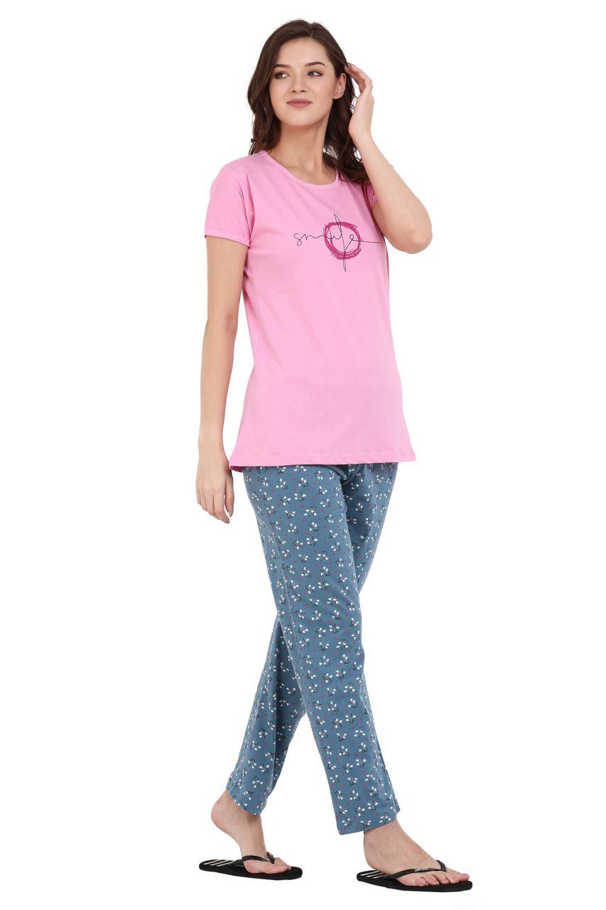 top and pajama set for women pink & grey color