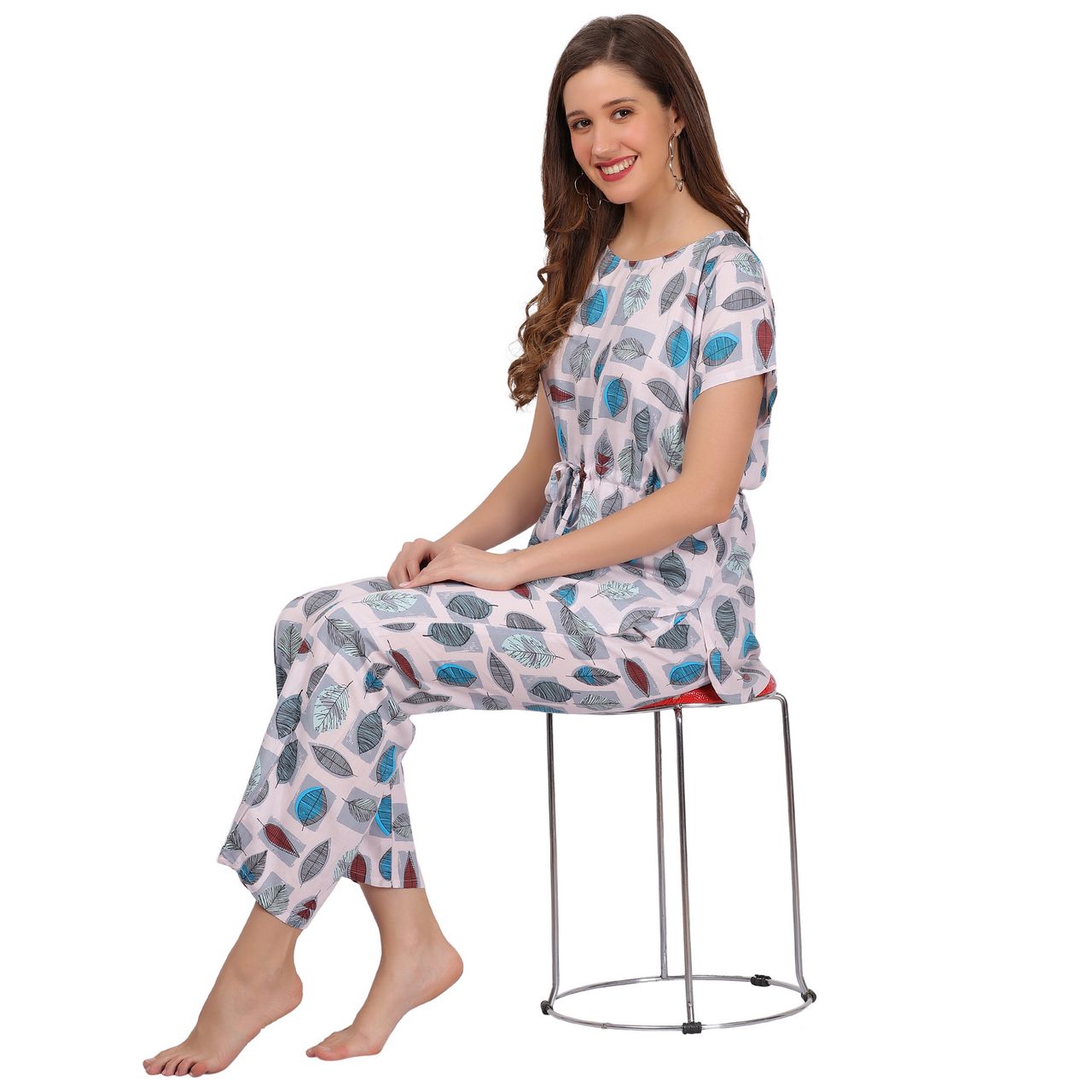 top and pajama set for women pink multicolor