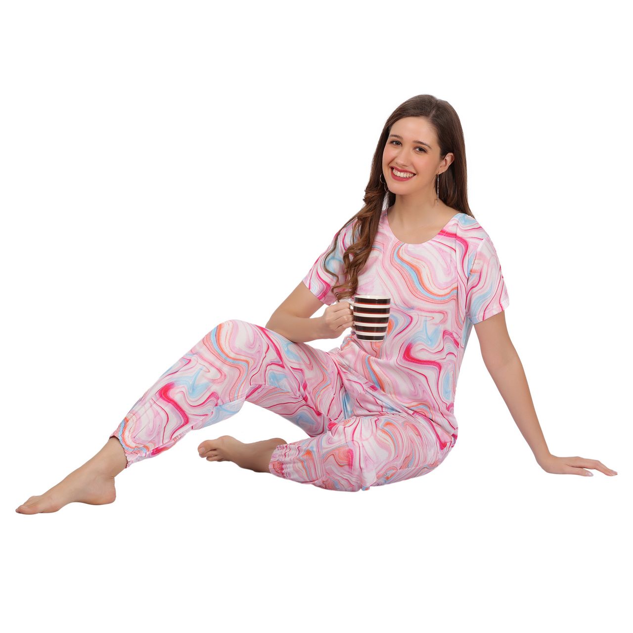 top and pajama set for women rainbow print