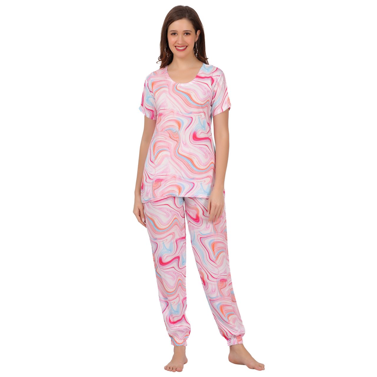 top and pajama set for women rainbow print