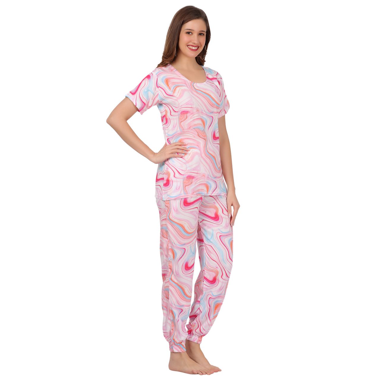 top and pajama set for women rainbow print