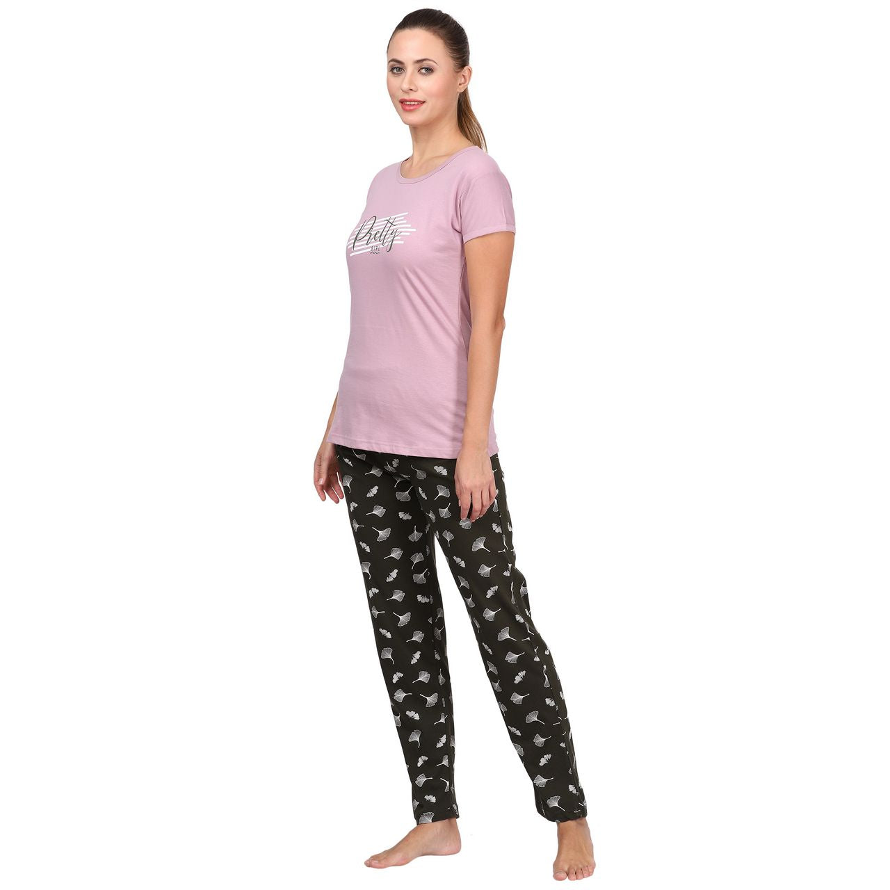 top and pajama set for women violet-dark green color