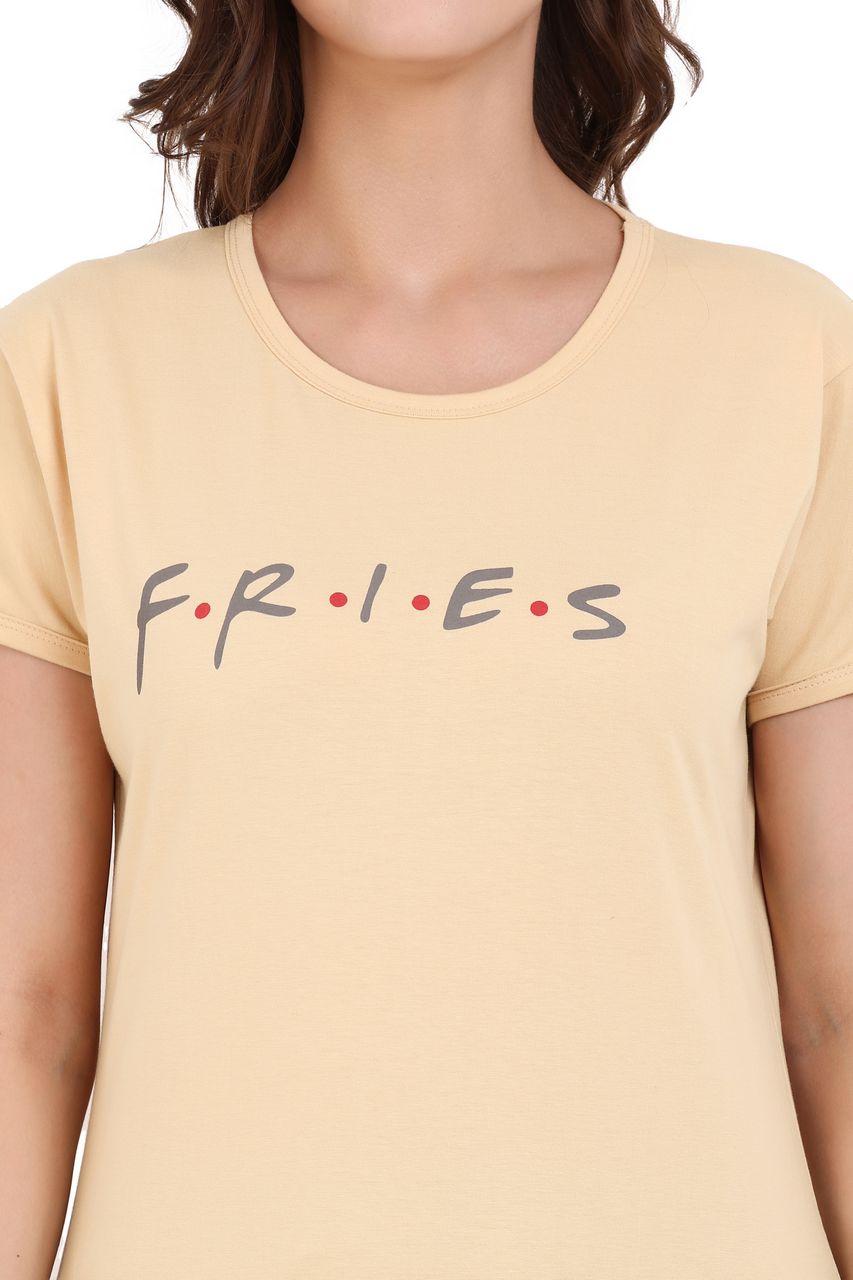 top and pajama set for women yellow & brown color