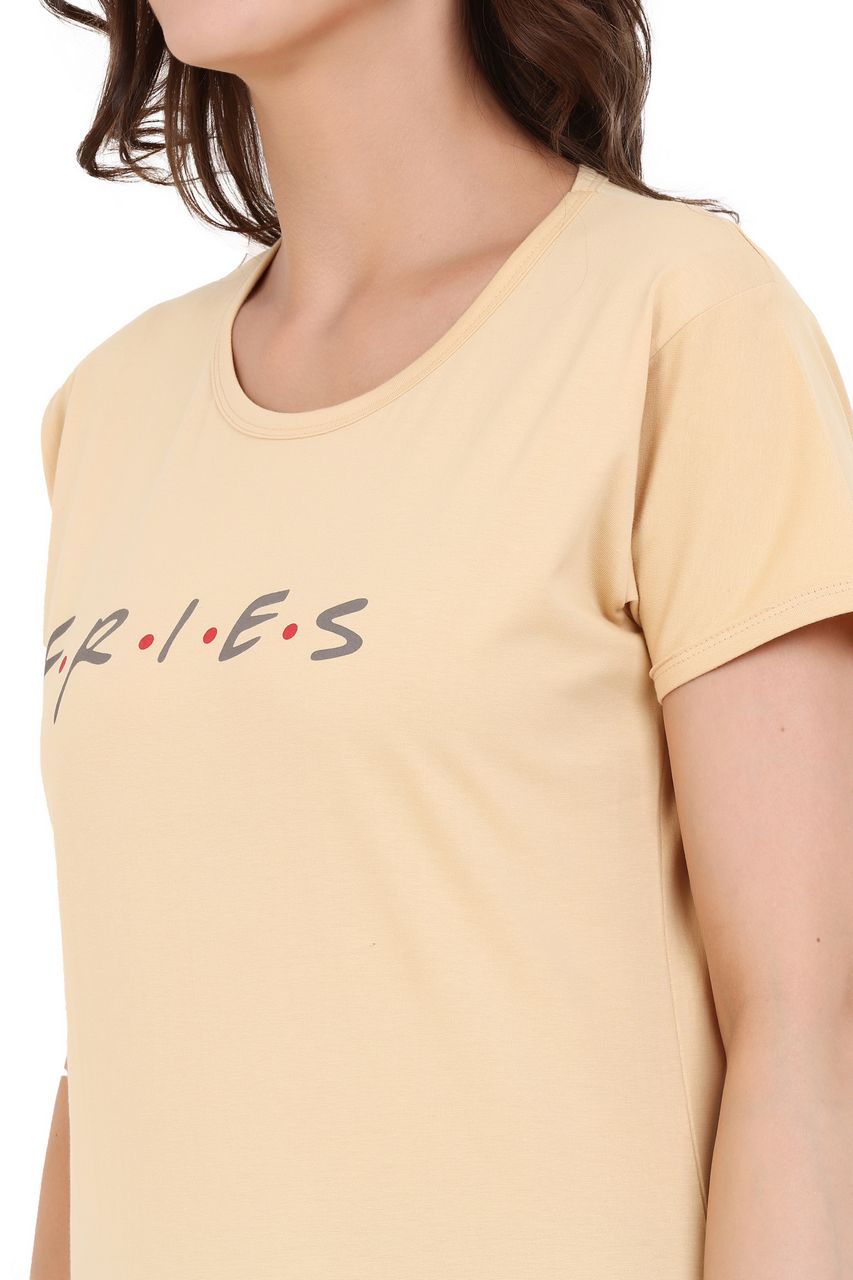 top and pajama set for women yellow & brown color