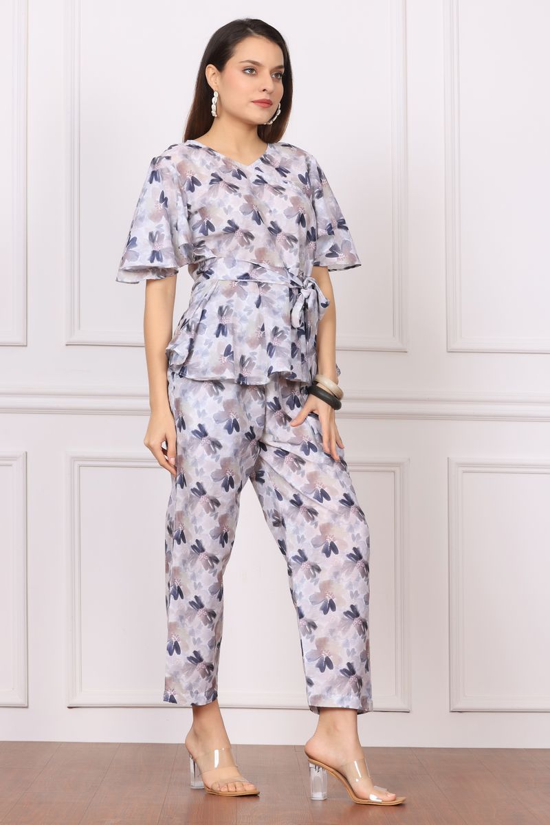 angrakha top & palazzo co-ord set for women leaf print